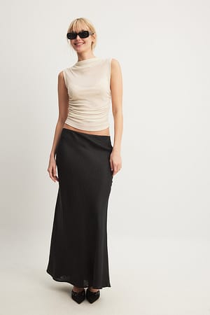 Black Linen Mermaid Shape Maxi Skirt