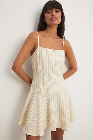 Beige/Black Stripe Linen Mix Pinstripe Mini Dress
