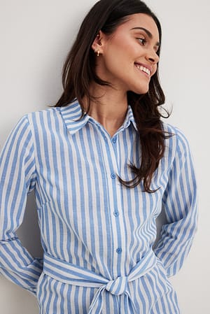 Blue/White Stripe Miniskjortekjole med striper