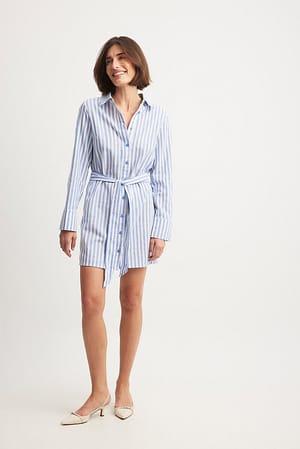 Blue/White Stripe Gestreiftes Mini-Hemdkleid
