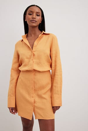Orange Skjortekjole i lin