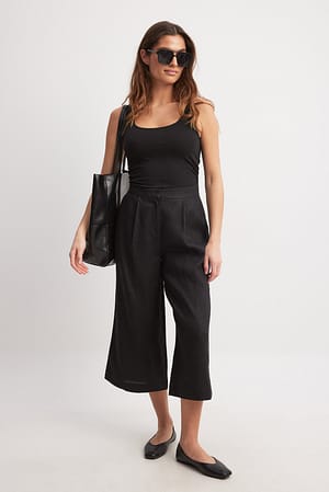 Black Spódnico-spodnie o wysokim stanie z lnu