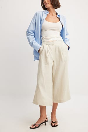 Beige Spódnico-spodnie o wysokim stanie z lnu