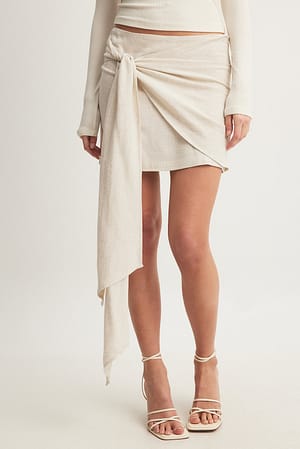 Beige Linen Wrap Mini Skirt