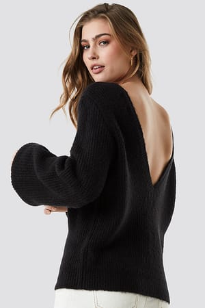 Black Sweter Odsłaniający Plecy