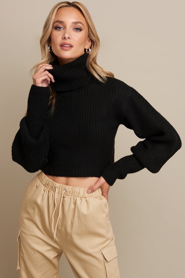 High Neck Cropped Sweater Black