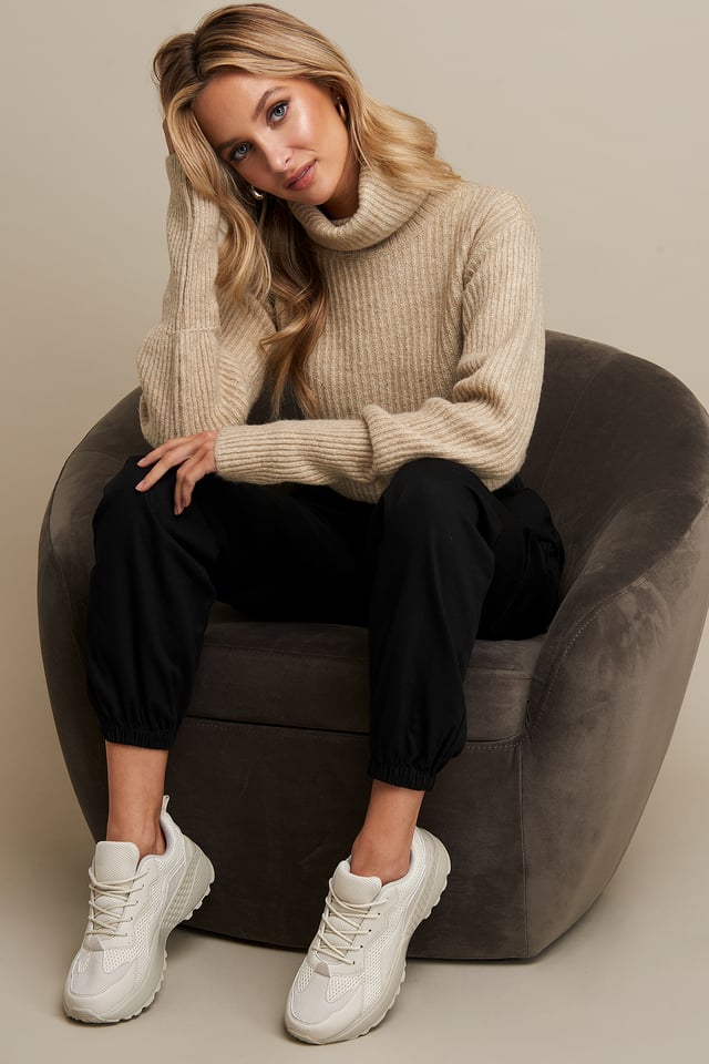 High Neck Cropped Sweater Beige