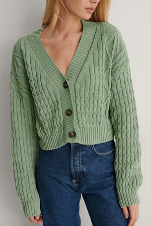 Cable Knitted Cardigan Green | NA-KD