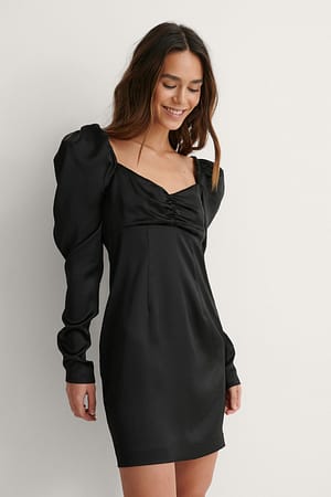 Black Puffy Sleeve Detail Dress