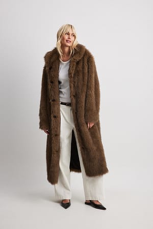 Brown Long Faux Fur Coat