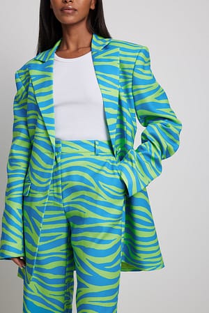 Blue/Green Zebra Long Fitted Blazer