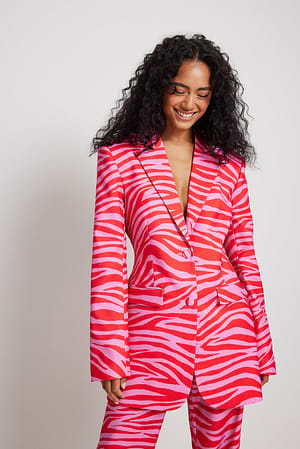 Red/Pink Zebra Long Fitted Blazer