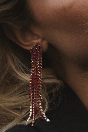Red Long Hanging Strass Earrings