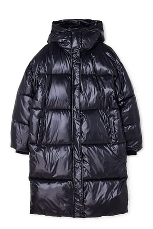Black Lang vatteret jakke i overstørrelse