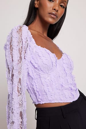 Lilac NA-KD Trend Long Sleeve Corset Detail Blouse