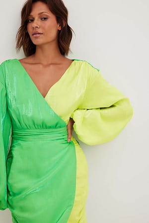 Green/Light Green Long Sleeve Draped Mini Dress