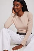 Beige Long Sleeve Fitted Top