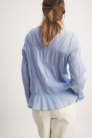 Light Blue Pitkähihainen paitapusero smokkirypytyksellä