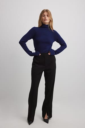 Long Sleeve Turtleneck Ribbed Knitted Top Outfit
