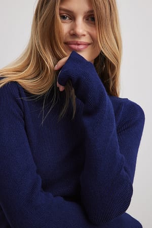 Navy Long Sleeve Turtleneck Ribbed Knitted Top