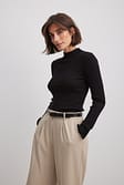 Black Long Sleeve Wide Ribbed Knitted Top