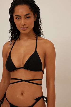 Black Long Strap Triangle Bikini Top