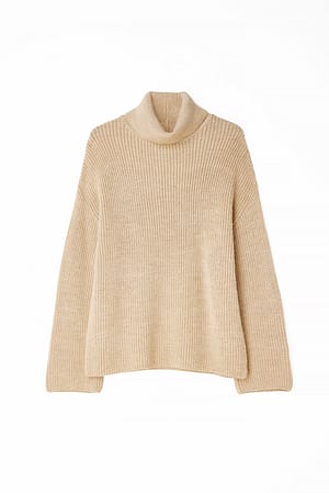 Long Turtle Neck Knitted Sweater Beige | NA-KD