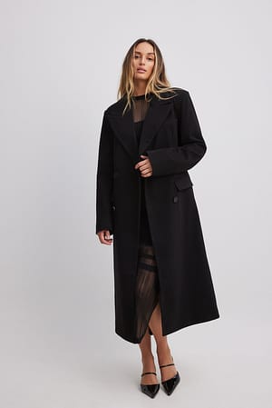 Black Lange jas met gemarkeerde taille