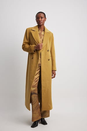 Mustard Długi płaszcz z mieszanki wełny