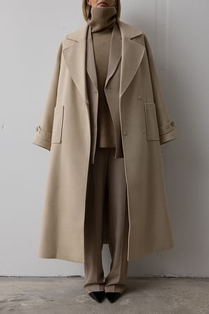 Light Beige Long Wool Blend Coat