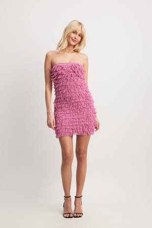 Pink Dzianinowa sukienka mini z pętelkami