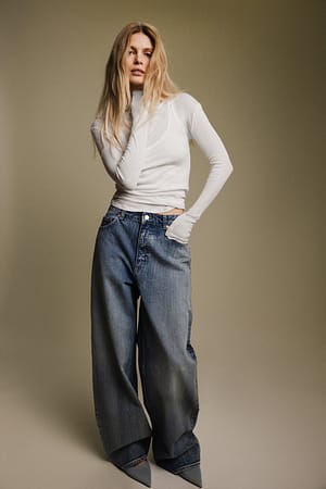 Mid Blue Losse jeans met middelhoge taille