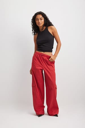 Red Loose Fit Cargo Trousers