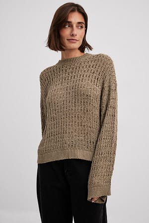 Taupe Oversized løst strikket genser