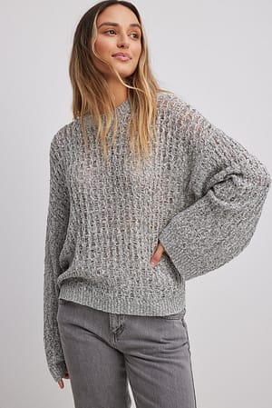 Black/Grey Luźny luźno dziergany sweter
