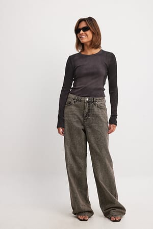 Dark Grey Losse jeans met middelhoge taille