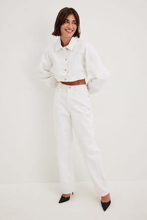 White Jeans largos de cintura média