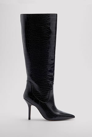 Black Boots med stiletthæler og løst skaft