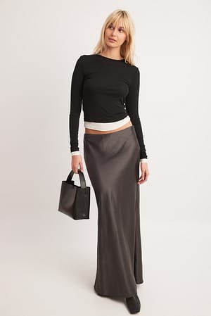 Grey Satynowa spódnica maxi w stylu syreny z niskim stanem
