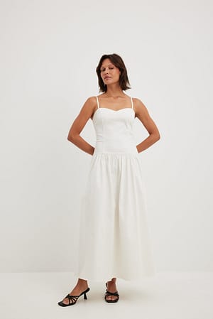 White Bawełniana sukienka midi z niskim stanem