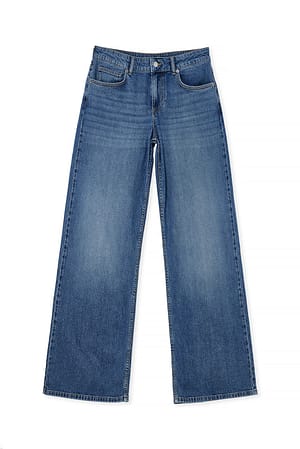 Mid Blue Jeans wide leg de cintura baixa