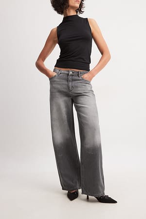Grey Jeans wide leg de cintura baixa