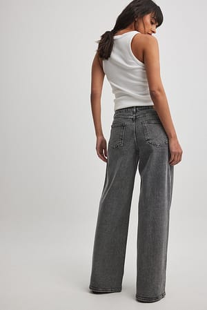 Grey Jeans met lage taille en wijde pijpen en naaddetails