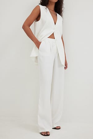 White Low Waisted Straight Trousers
