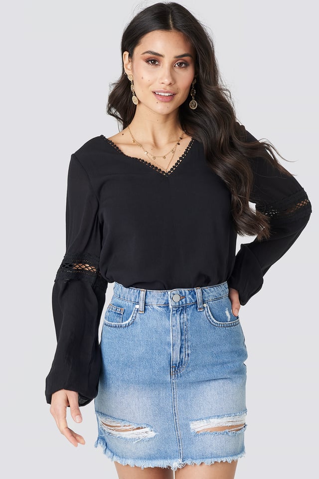Ripped Denim Skirt Light Blue Wash