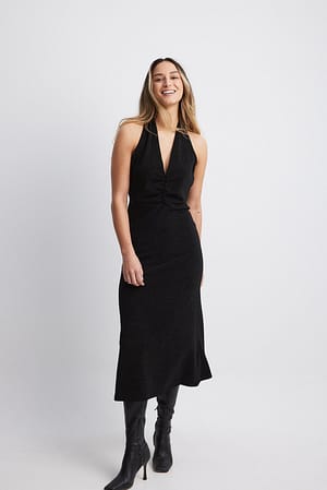 Black Lurex Halterneck Midi Dress