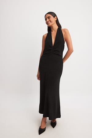 Black Midi-jurk met halternek van lurex
