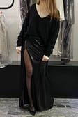 Black Sparkling High Slit Maxi Skirt