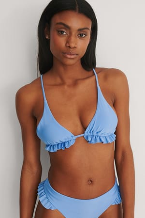 Blue Frill Detail Bikini Top