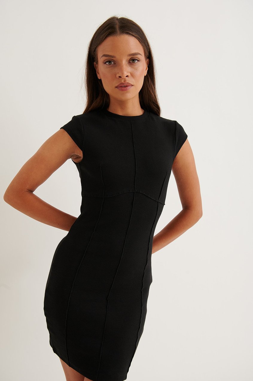 Robes La petite robe noir | Robe Mini À Coutures Contrastantes - FJ29244